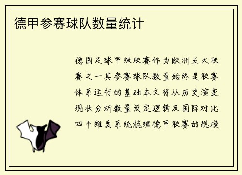 德甲参赛球队数量统计