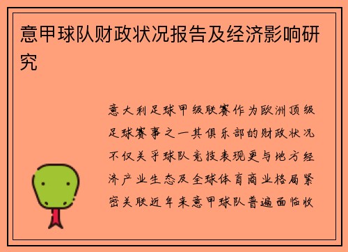意甲球队财政状况报告及经济影响研究