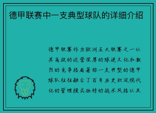 德甲联赛中一支典型球队的详细介绍