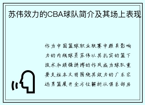 苏伟效力的CBA球队简介及其场上表现