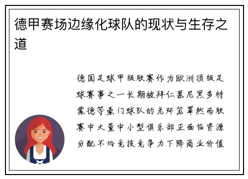德甲赛场边缘化球队的现状与生存之道